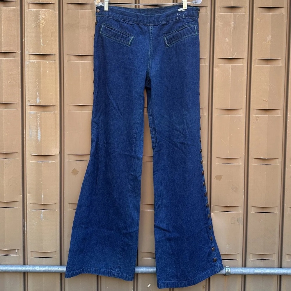 vintage 70s Agapi wide leg flare tear away jeans snaps down sides 34”